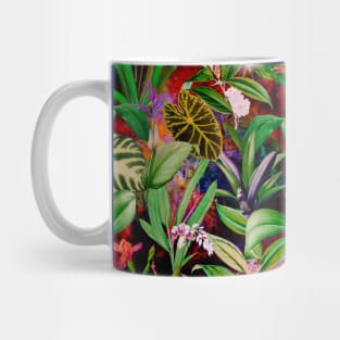 Stylish Tropical floral leaves and foliage botanical illustration, botanical pattern, tropical plants, blue orange leaves pattern over a Mug